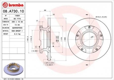 Тормозной диск BREMBO 08.A730.10