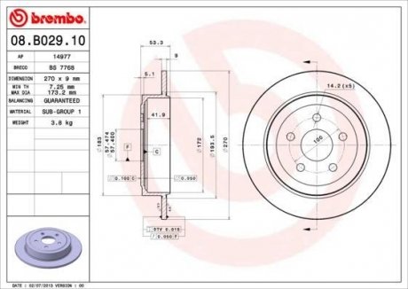 Тормозной диск BREMBO 08.B029.10 (фото 1)