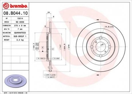 Тормозной диск BREMBO 08.B044.10 (фото 1)