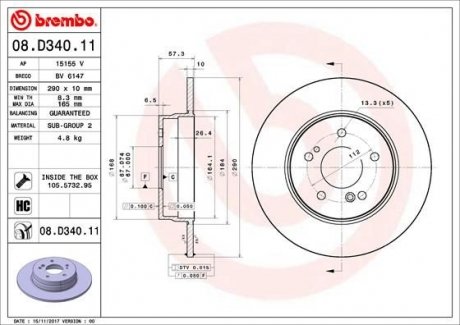 TARCZA HAMULC. MERCEDES R129 SL-KLASA 98-01 TYЈ BREMBO 08.D340.11 (фото 1)