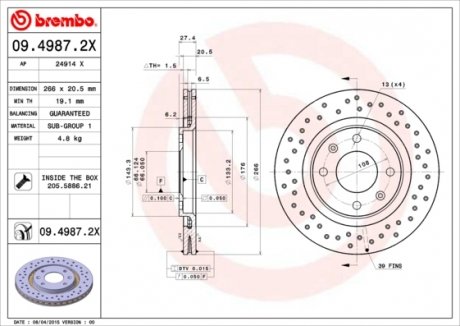 Тормозной диск BREMBO 09.4987.2X