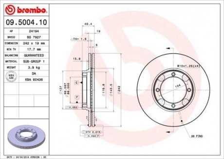 Тормозной диск BREMBO 09.5004.10 (фото 1)