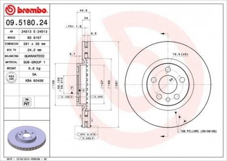 Гальмівний диск BREMBO 09.5180.24 (фото 1)
