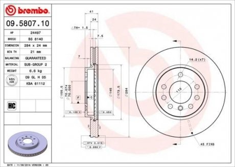 Тормозной диск BREMBO 09580710 (фото 1)