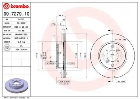 Тормозной диск BREMBO 09727910