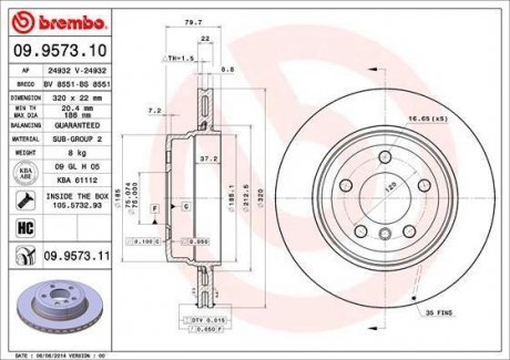 Тормозной диск BREMBO 09.9573.11 (фото 1)