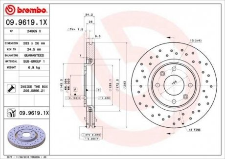 Гальмівні диски BREMBO 0996191X (фото 1)