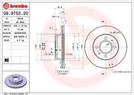 Диск гальмівний BREMBO 09.9753.21