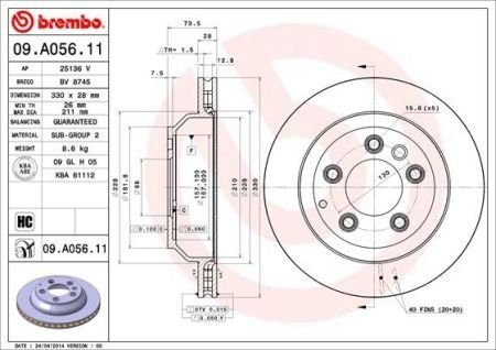 Гальмівний диск BREMBO 09A05611 (фото 1)