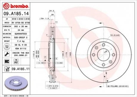 Тормозной диск BREMBO 09.A185.14