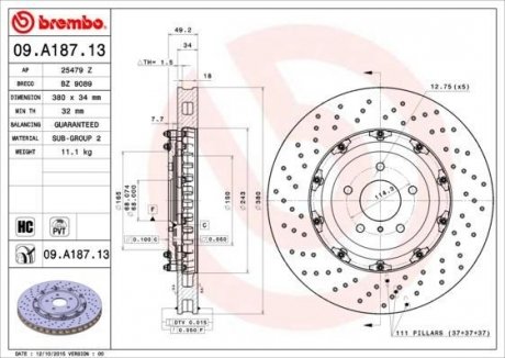 Tarcza ham. NISSAN GT-R 3.8 V6 -10/11 /perforowana,2-elementowa/ BREMBO 09A18713 (фото 1)