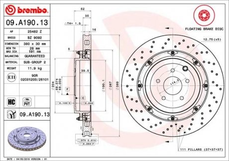 Диск тормозной BREMBO 09A19013