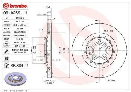Диск гальмівний BREMBO 09.A269.11