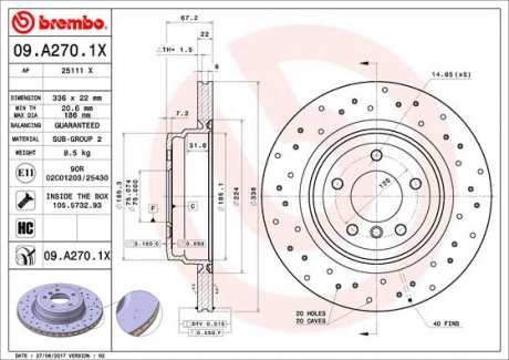 Тормозные диски BREMBO 09A2701X (фото 1)