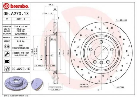 Гальмівний диск BREMBO 09A2701X