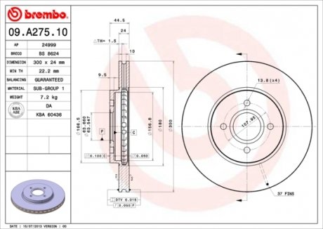 Тормозной диск BREMBO 09.A275.10 (фото 1)
