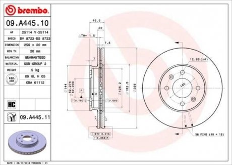 Гальмівний диск BREMBO 09.A445.11 (фото 1)