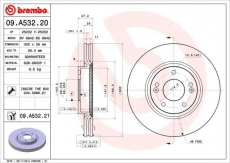 Тормозной диск BREMBO 09.A532.21 (фото 1)