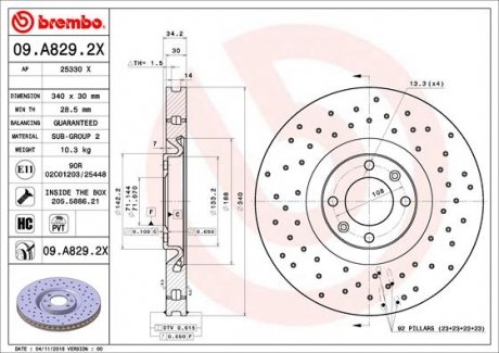 Гальмівні диски BREMBO 09A8292X (фото 1)