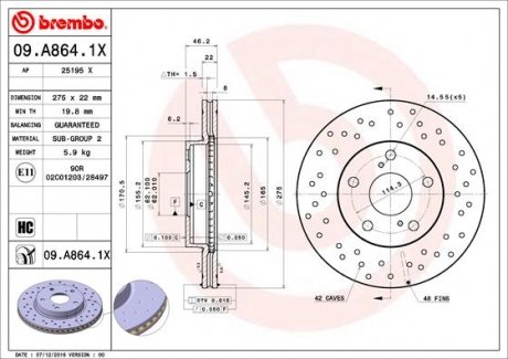 Тормозные диски BREMBO 09A8641X (фото 1)