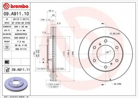 Тормозной диск BREMBO 09A91111 (фото 1)