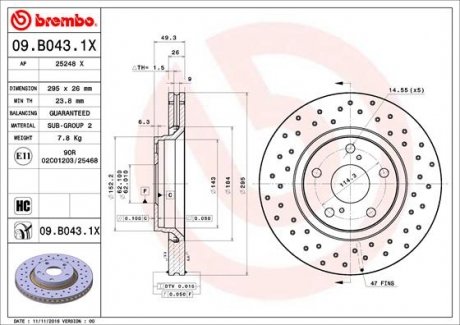 Тормозные диски BREMBO 09B0431X