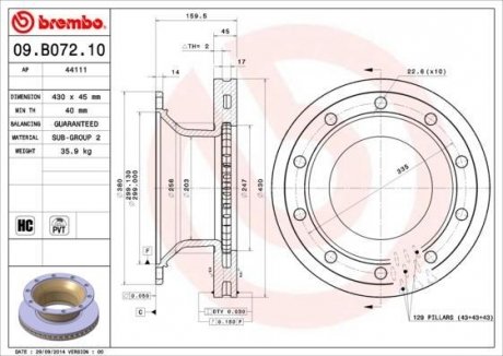 Гальмівний диск BREMBO 09B07210