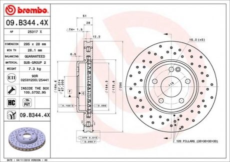 Тормозной диск передний XTRA MERCEDES A BREMBO 09B3444X (фото 1)