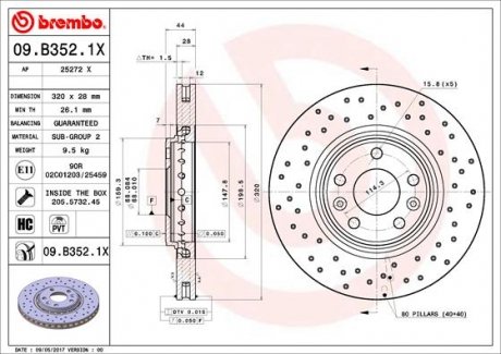 Тормозные диски BREMBO 09B3521X (фото 1)