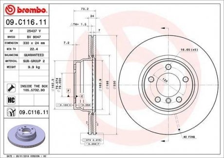 Тормозной диск BREMBO 09C11611 (фото 1)