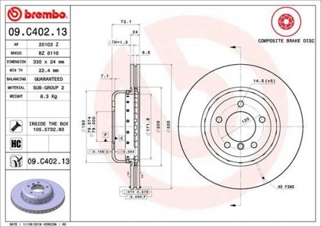 TARCZA HAMULCOWA PRZOD BREMBO 09.C402.13