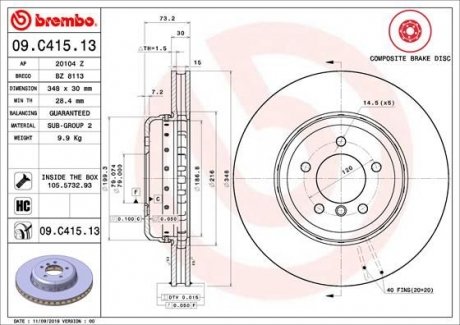 TARCZA HAMULCOWA PRZOD BREMBO 09.C415.13