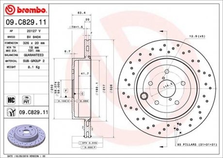 TARCZA HAMULCOWA TYL BREMBO 09.C829.11