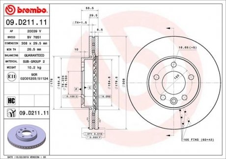 TARCZA HAMULCOWA PRZOD BREMBO 09.D211.11