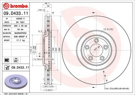 TARCZA HAMULCOWA PRZOD BREMBO 09.D433.11