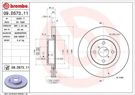 TARCZA HAMULCOWA PRZOD BREMBO 09.D573.11