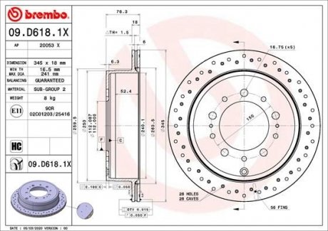 TARCZA HAMULCOWA XTRA TYL BREMBO 09.D618.1X