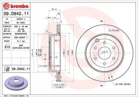 TARCZA HAMULCOWA TYL BREMBO 09.D942.11
