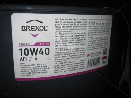 Олія моторна. TRUCK POWER SB LONG LIFE 10W40 CI-4 (Бочка 200л) BREXOL 48391050992