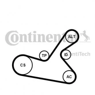 Комплект поликлинових ременів (з роликами) CITROEN C2, C3 I, C3 PLURIEL, PEUGEOT 307, RENAULT LAGUNA I 1.1-1.8 11.93- Contitech 6PK1125K1