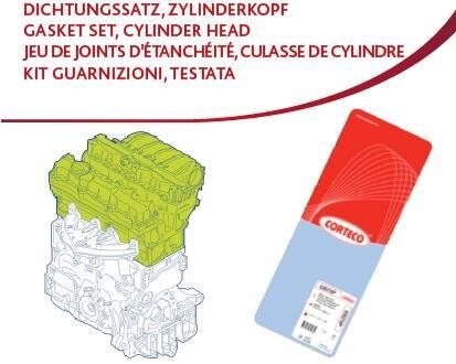 Комплект прокладок двигуна (верх) MERCEDES A (W168), VANEO (414) 1.4/1.6 07.97-07.05 CORTECO 418266P (фото 1)