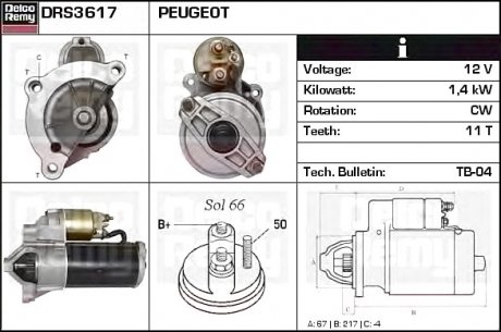 Стартер DELCO REMY DRS3617 (фото 1)