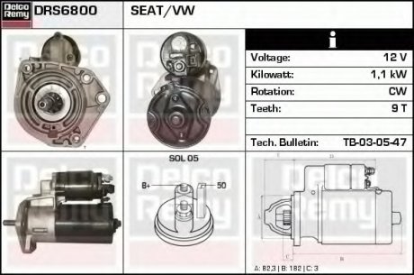 Стартер DELCO REMY DRS6800 (фото 1)