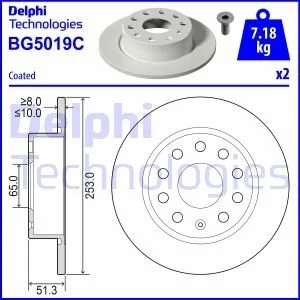 VW Диск тормозной задн.лакиров.!Audi A3 03-Golf V, CaddySkodaSeat (255*10) Delphi BG5019C