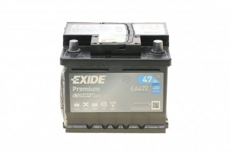 Акумулятор Premium Carbon Boost 12V/47Ah/450A (R+) (207х175х175) EXIDE EA472 (фото 1)