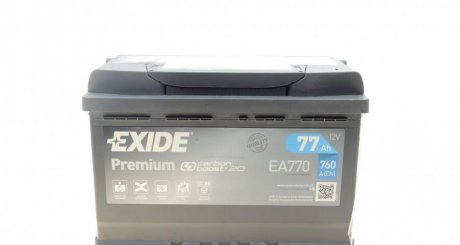 Аккумулятор 77Ah-12v PREMIUM (278х175х190),R,EN760 EXIDE EA770 (фото 1)