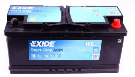 Аккумулятор 105Ah-12v AGM (392х175х190),R,EN950 EXIDE EK1050 (фото 1)