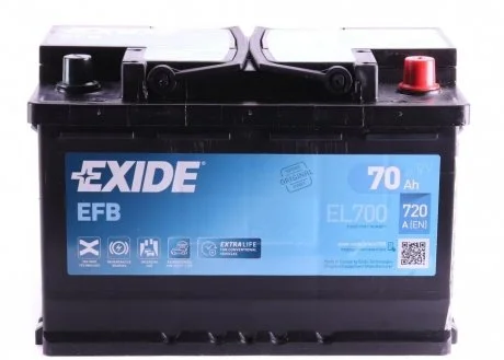 Акумулятор 70Ah-12v EFB (278х175х190),R,EN760 EXIDE EL700