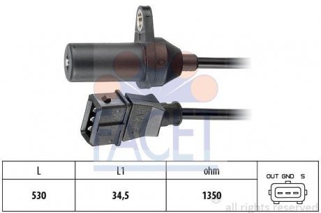 Датчик оборотов коленвала Ducato/Boxer 2.8 D/HDI 98&gt; FACET 9.0265 (фото 1)