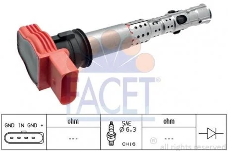 Котушка запалення Audi A4/A5/A6/A7/A8/Q5/Q7 / VW Touareg 2.0-5.2 i/FSI/TFSI 02-> FACET 9.6327